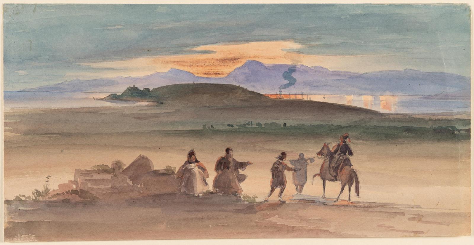 Weite griechische Landschaft bei Sonnenuntergang