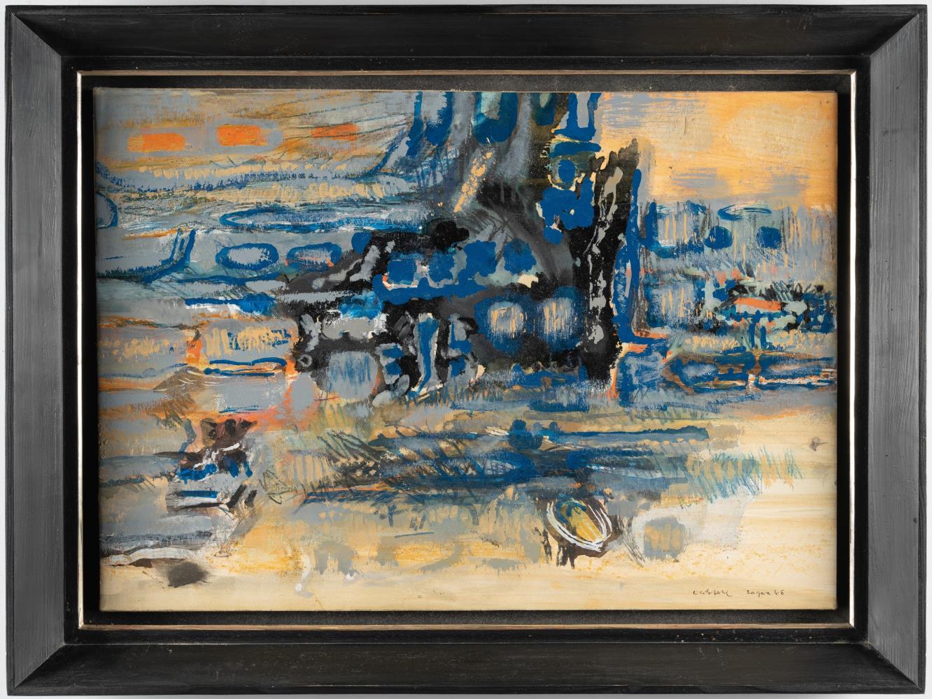 Ohne Titel (Komposition königsblau, schwarz und ocker)