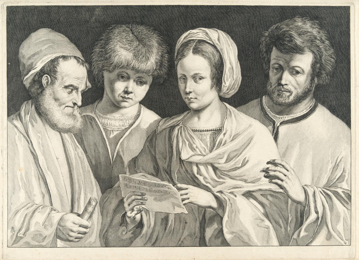 Das Konzert: Vier Sänger mit Notenblatt (aus: Variarum imaginum a