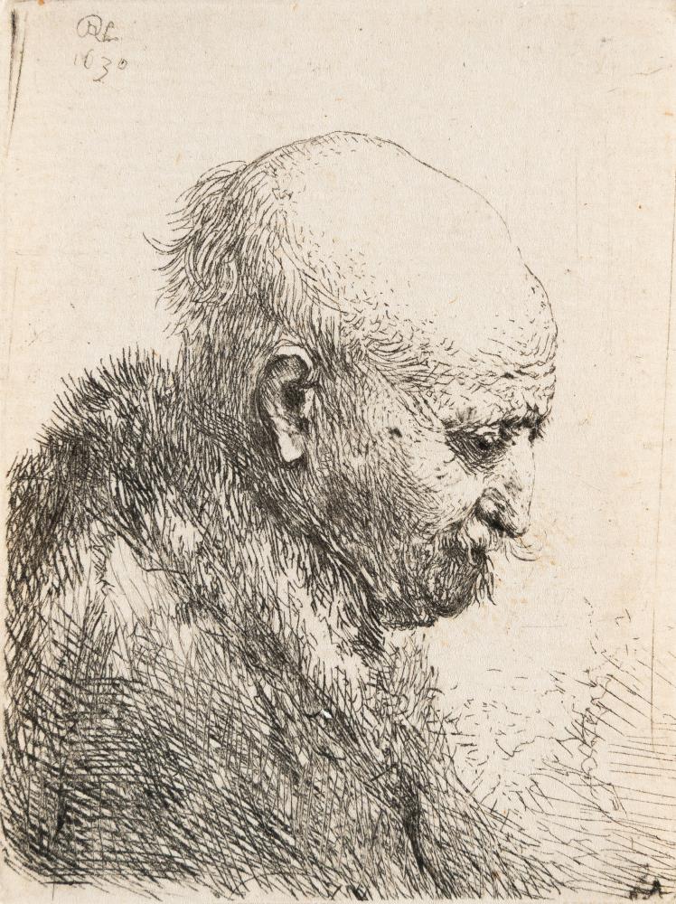 Kahlköpfiger Mann, im Profil rechts, kleine Platte (der Vater des Künstlers?)
