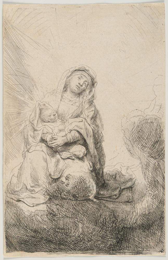 Maria mit dem Christkinde in den Wolken