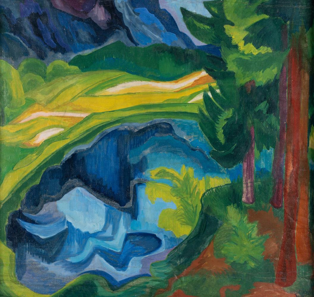 Front: Landscape with Lake – On the reverse: Blossoming (Cubist)