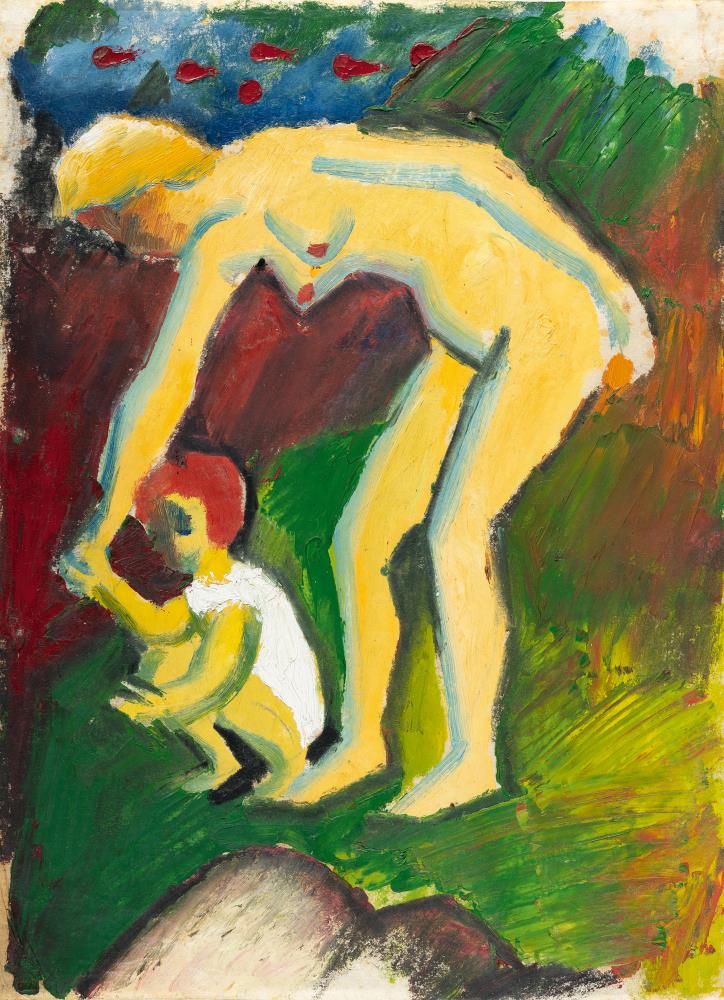 Naked woman with child