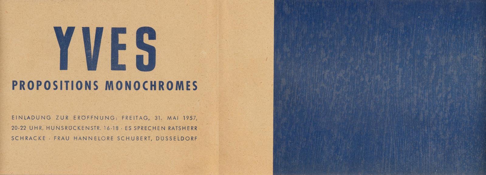 Yves: Propositions Monochromes (Einladung zur Eröffnung der Ausstellung am 31.05.1957)