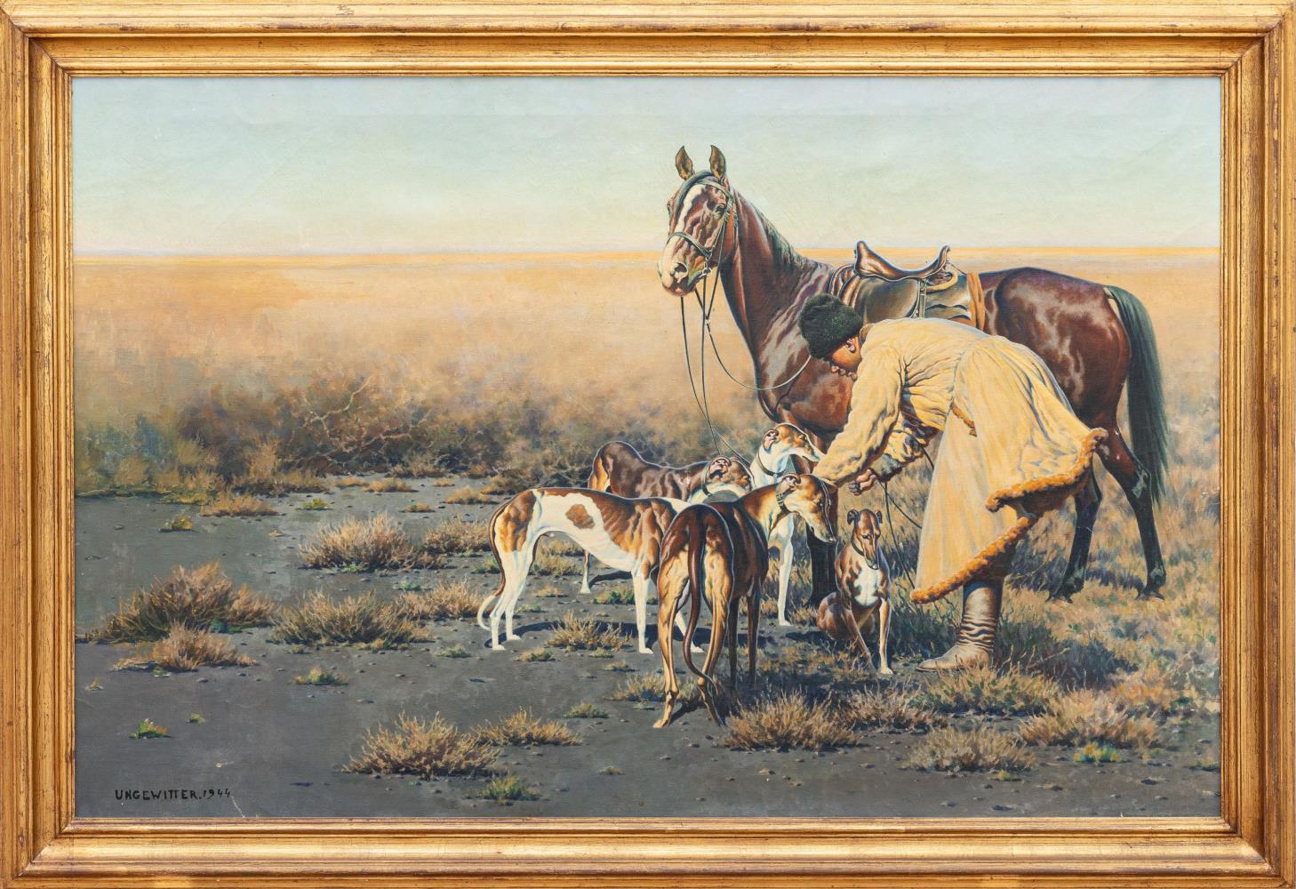 Kosakenreiter mit seinen Hunden