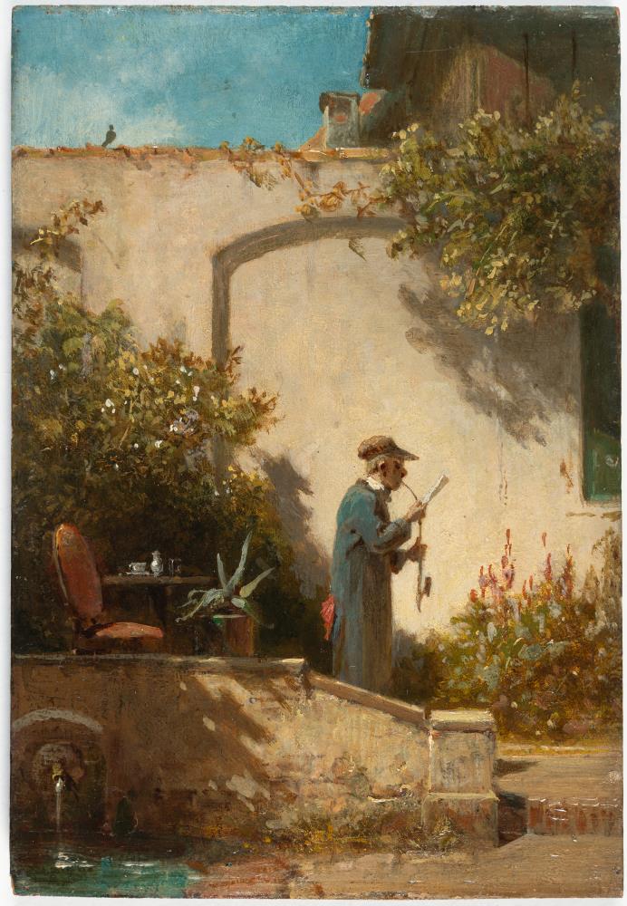 Der Zeitungsleser im Garten
