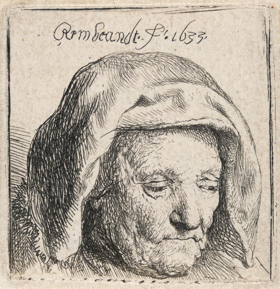 Rembrandts Mutter, niederblickend