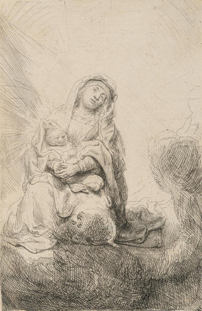 Maria mit dem Christkinde in den Wolken
