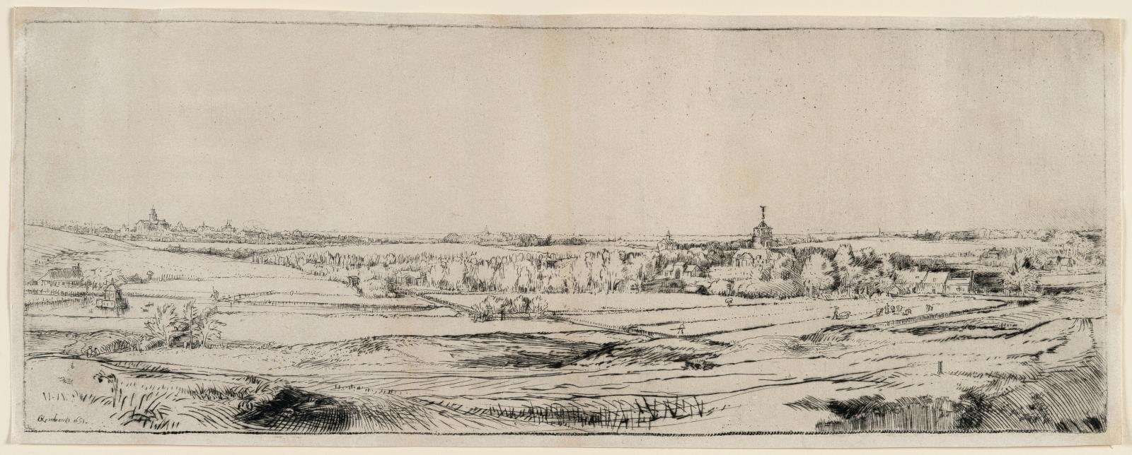 Panorama von Bloemendaal mit dem Landgut von Saxenburg und einer Ansicht von Haarlem ("Das Goldwiegerfeld")