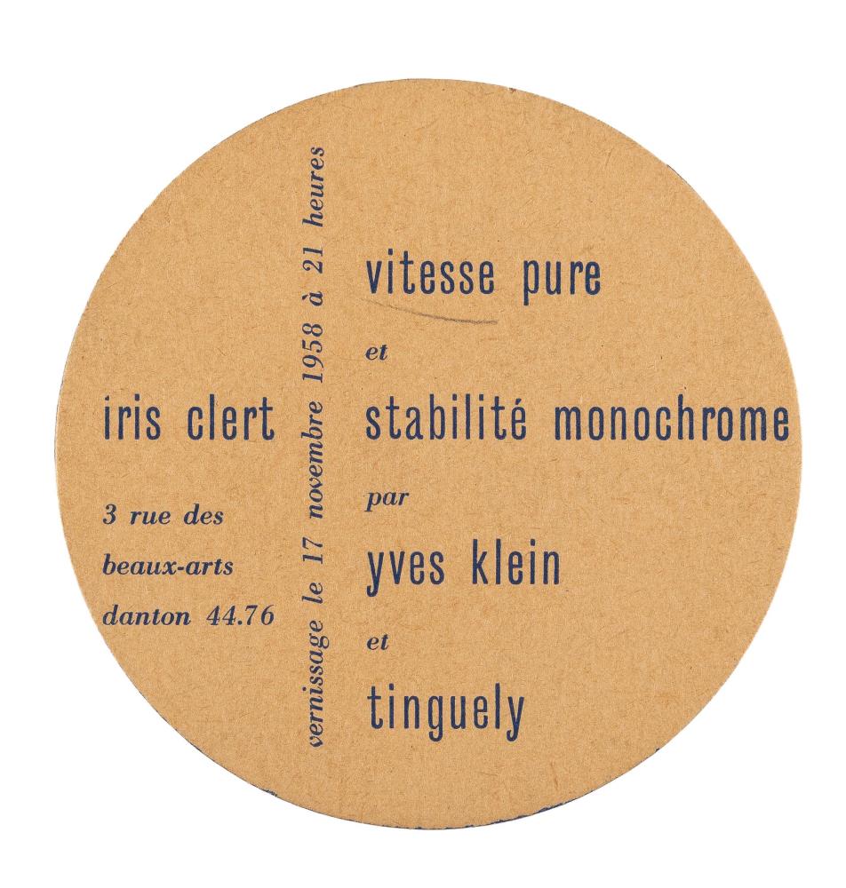 Vitesse pure et stabilité monochrome par Yves Klein et Tinguely (Einladung zur Ausstellung in der Galerie Iris Clert, Paris, November 1958)
