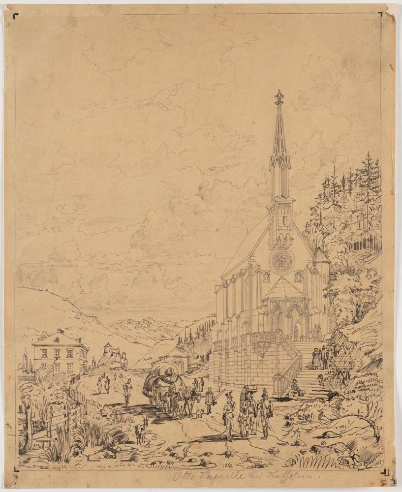 Die Ottokapelle in Kiefersfelden, im Hintergrund die Festung Kufstein