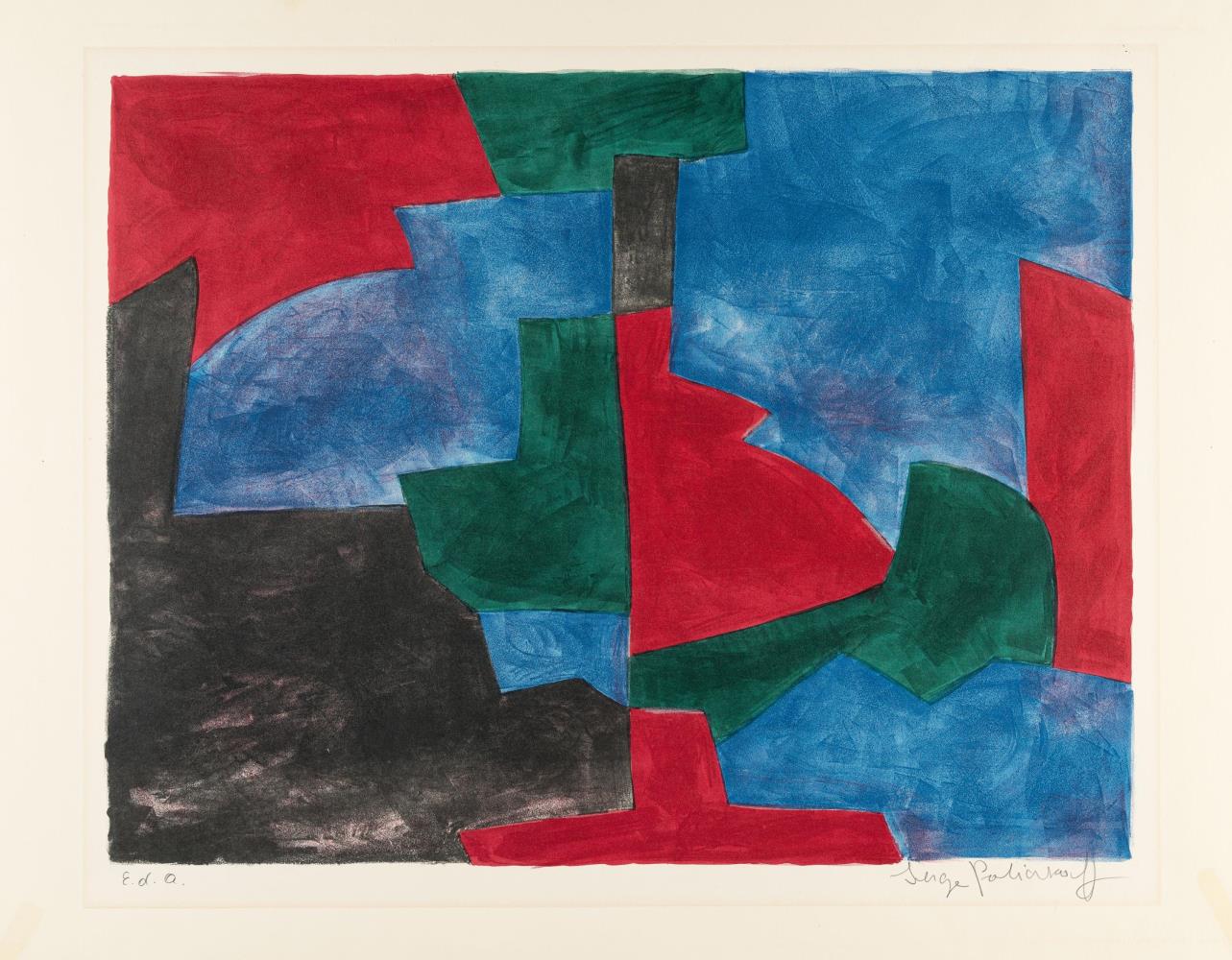 Composition verte, rouge et bleue