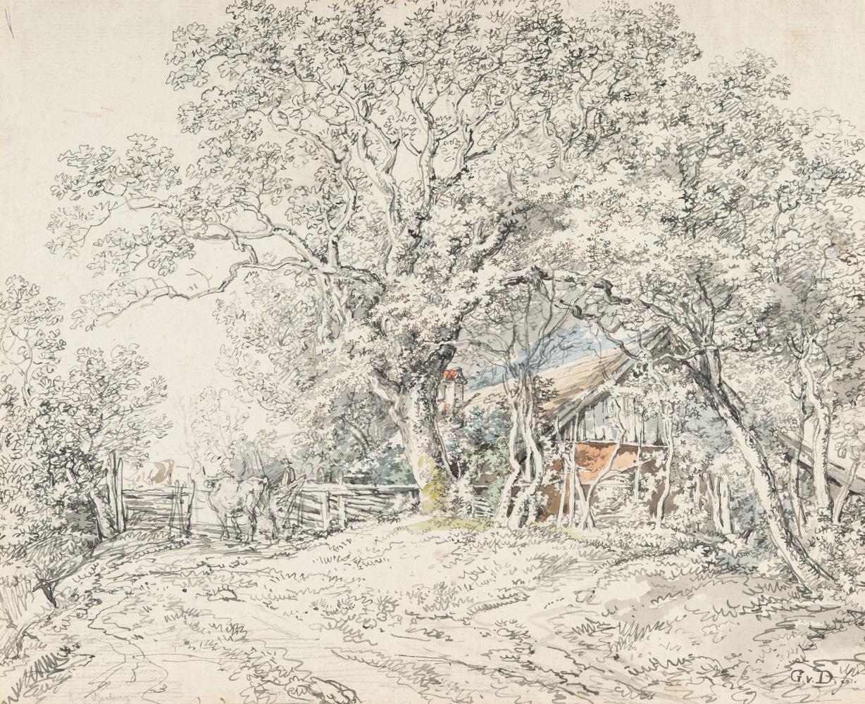 Bauernhaus unter Bäumen