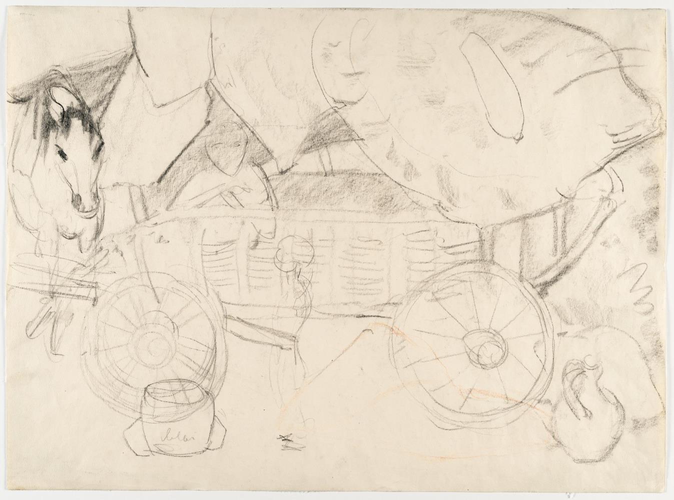 Planwagen mit Pferd und Zigeunerin