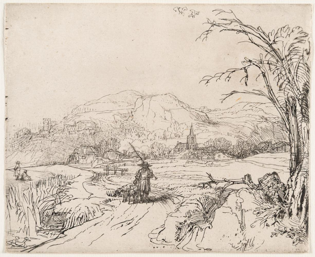 Die Landschaft mit dem Jäger und Hunden