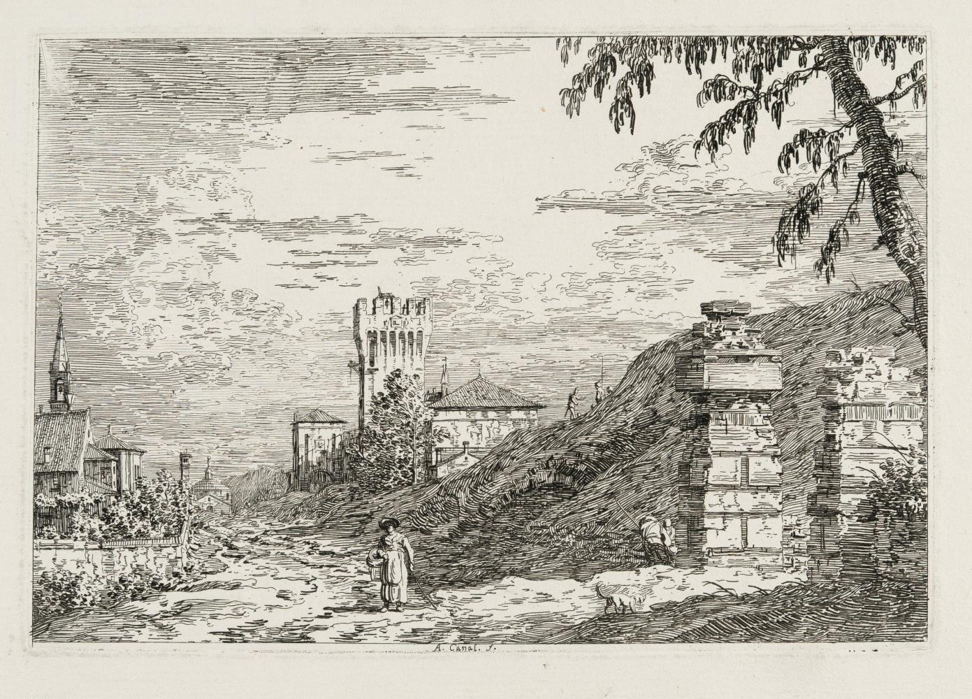 Paesaggio con Torre e Pilastri in Rovina
