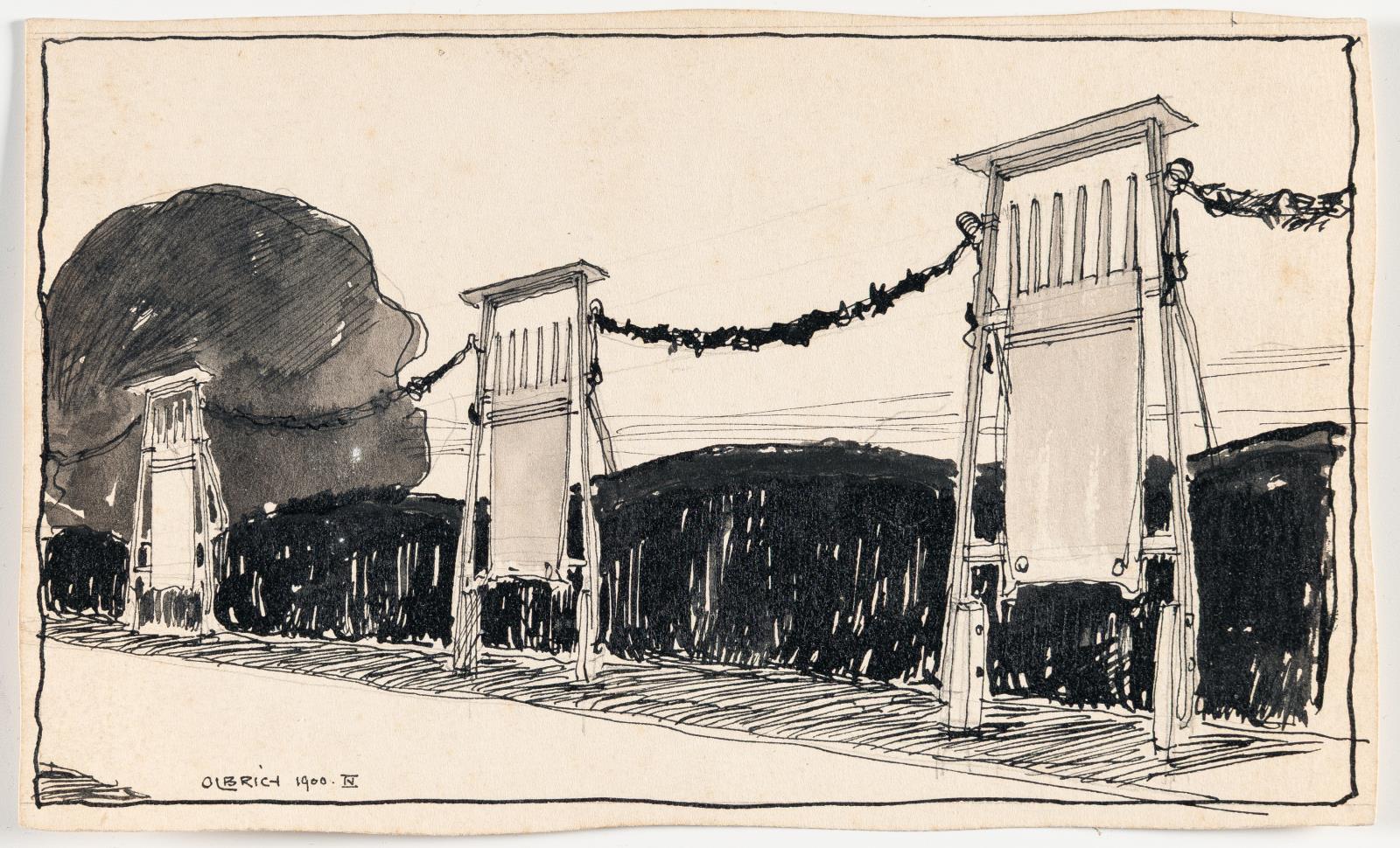 Entwurf für die Umzäunung des Ausstellungsgeländes auf der Mathildenhöhe in Darmstadt