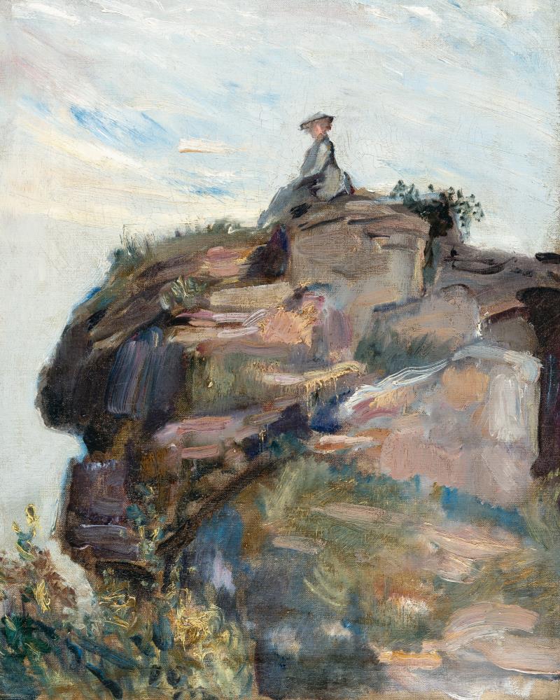 Rocks at Neukastel with a small seated figure (Nini)