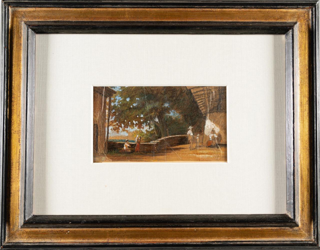 Italienische Landschaft mit Balustrade und Staffagefiguren
