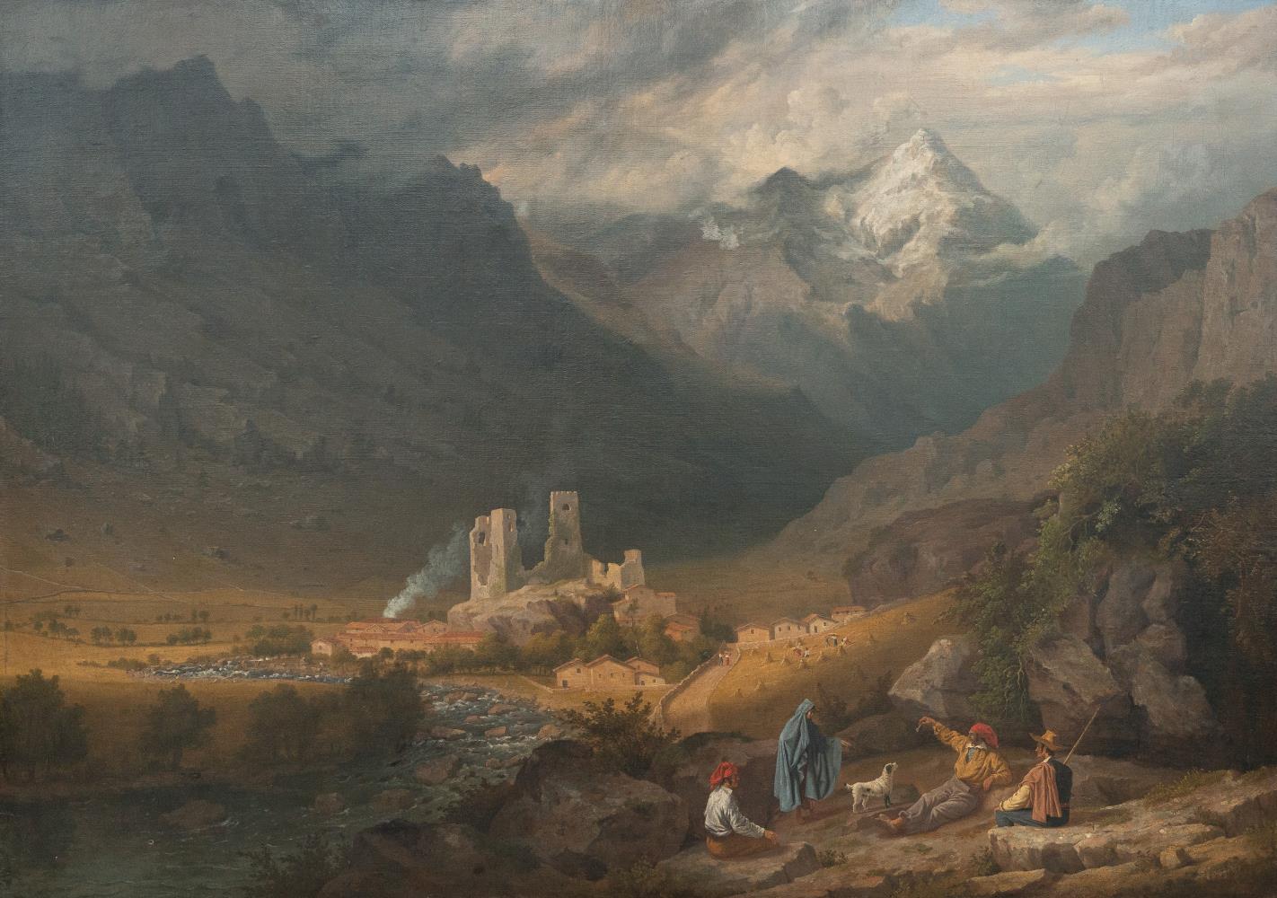 Gebirgslandschaft mit Burgruine