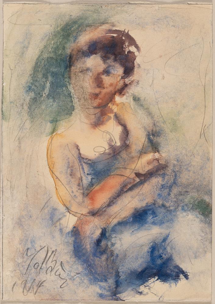 2 sheets: Seated woman in a blue dress – portrait of a lady