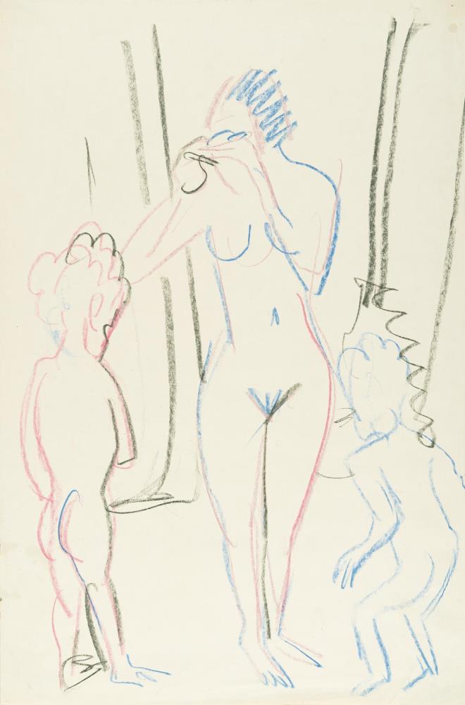 Frau Anni Müller mit den Zwillingen Judith und Kaspar