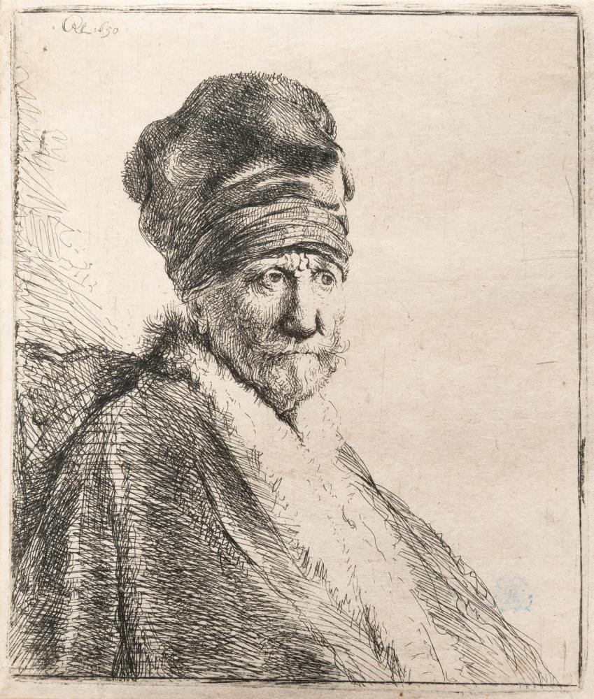 Halbfigur eines Mannes mit hoher Mütze (Rembrandts Vater?)
