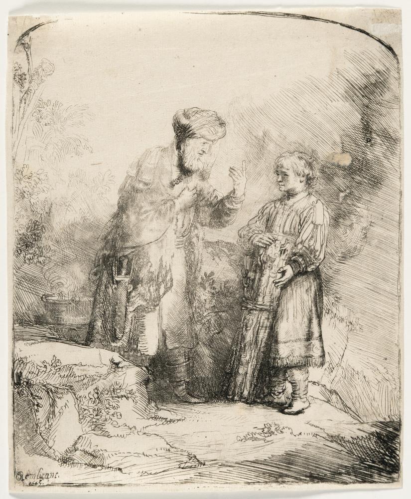 Abraham, mit Isaak sprechend