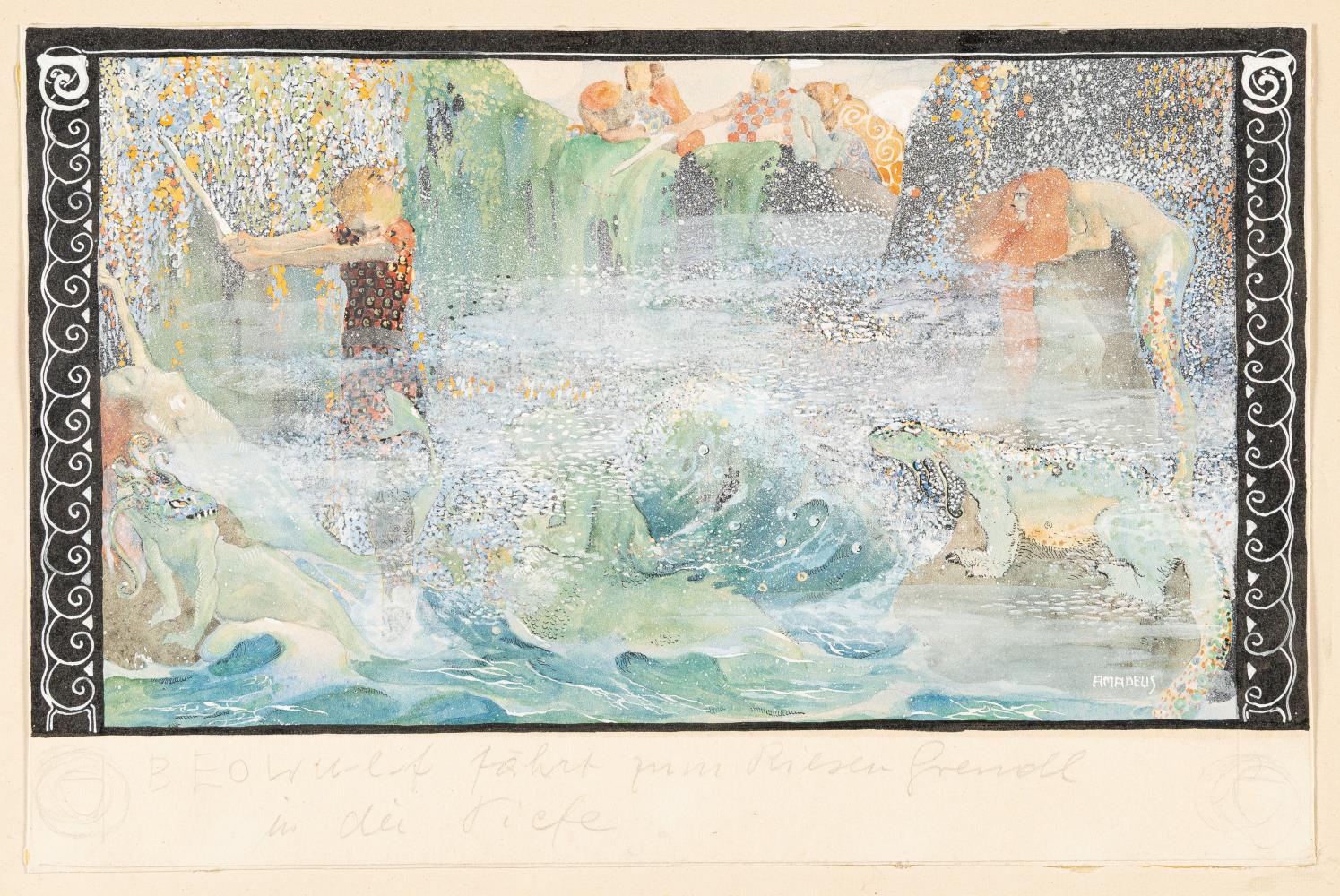 Beowulf fährt zum Riesen Grendel in die Tiefe