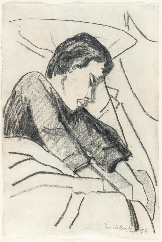 Recto: Schlafendes Mädchen – Verso: Blumen