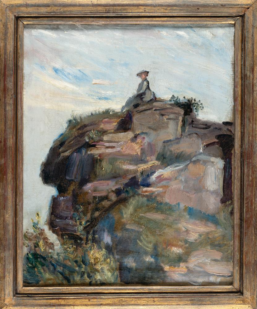 Rocks at Neukastel with a small seated figure (Nini)