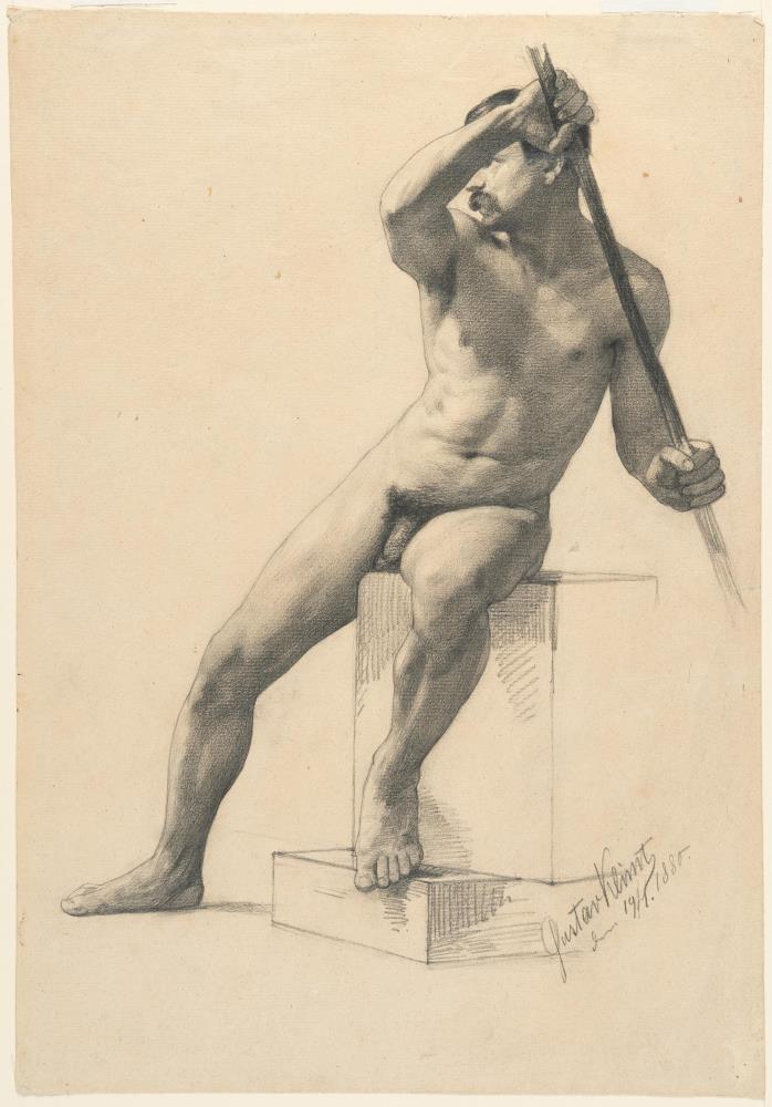 Sitzender Männerakt mit Stab