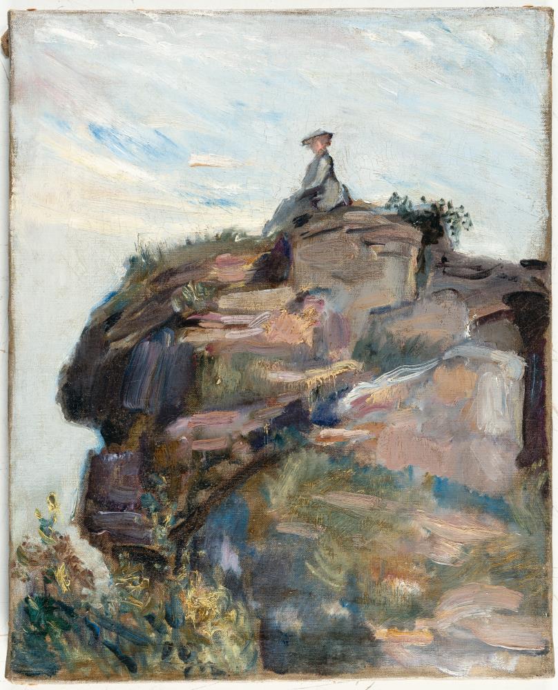 Rocks at Neukastel with a small seated figure (Nini)