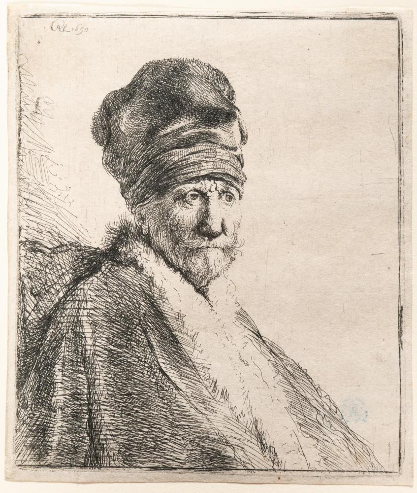 Halbfigur eines Mannes mit hoher Mütze (Rembrandts Vater?)