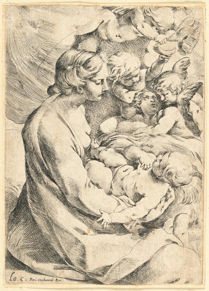 2 Bll. Madonna mit dem Kind umgeben von Engeln - Maria mit dem Jesuskind und dem Johannesknaben