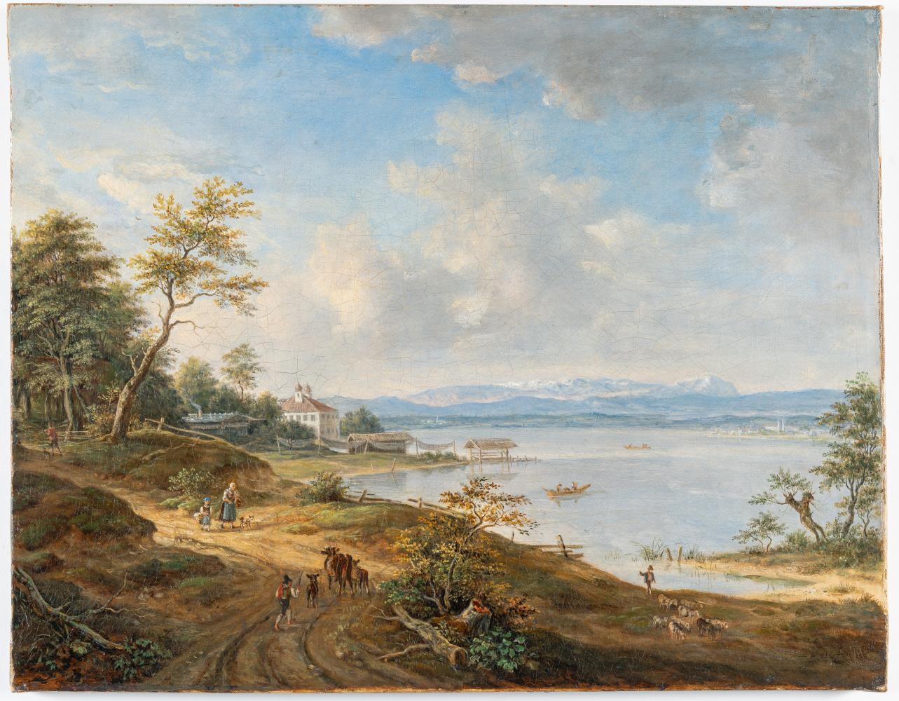 Ansicht vom Starnberger See mit Schloss Berg