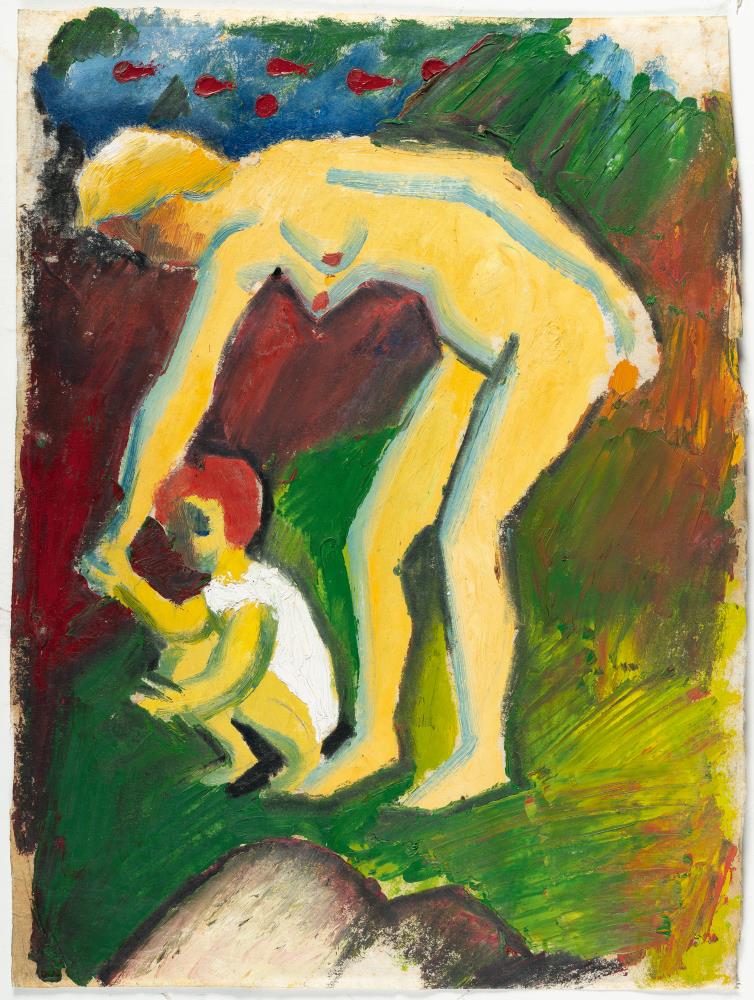 Naked woman with child