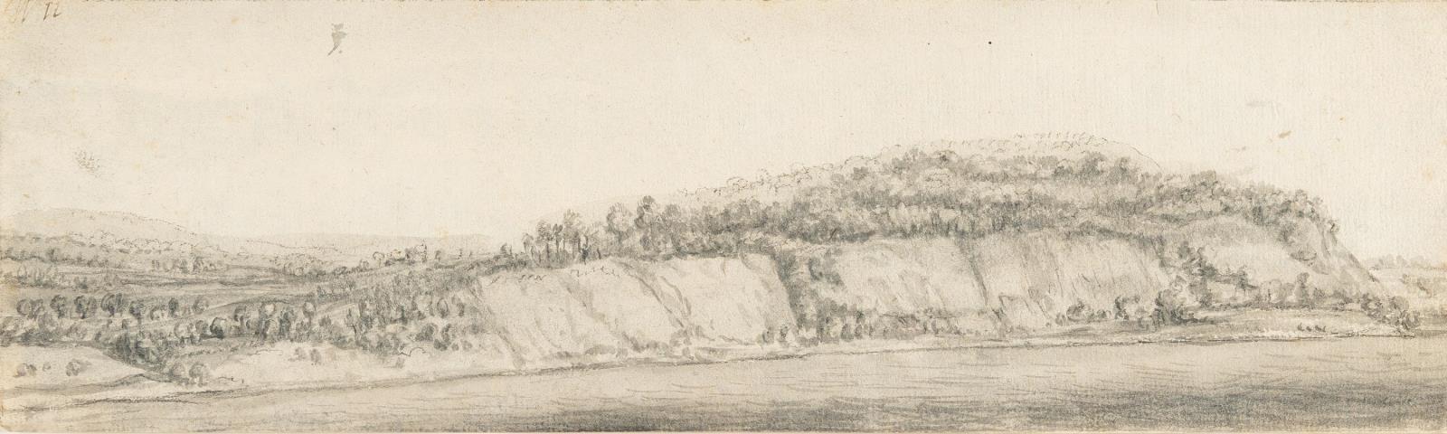 Der Heymenberg bei Rhenen am Rhein (recto); Flussufer mit Felsen und dichtem Wald (verso)