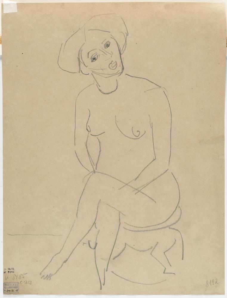 Recto: Sich kämmende Frau und Mann mit Handspiegel – Verso: Sitzende Dodo auf afrikanischem Hocker