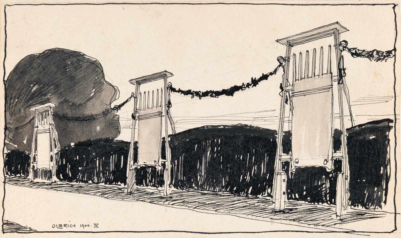 Entwurf für die Umzäunung des Ausstellungsgeländes auf der Mathildenhöhe in Darmstadt