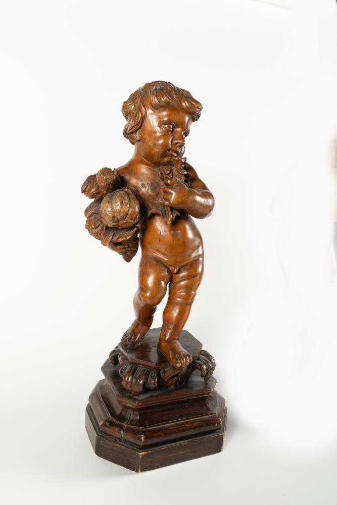 Zwei Putti, einer mit Seifenblasen und einer mit Füllhorn