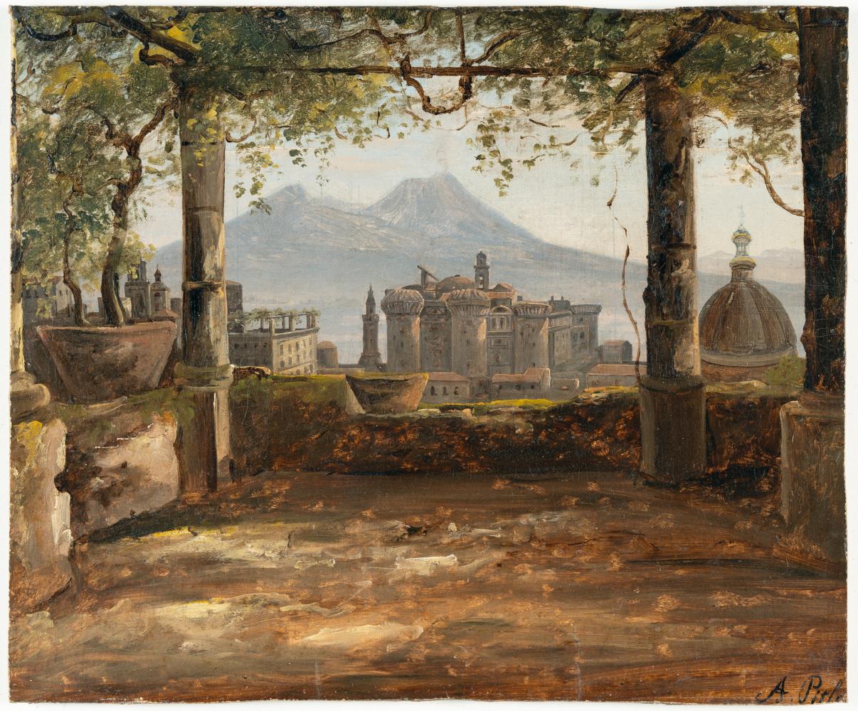 Pergola mit Blick auf das Castel Nuovo und den Vesuv