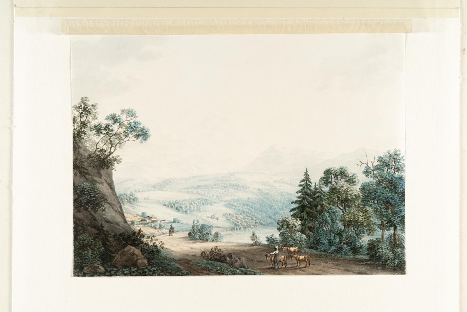 Weite Landschaft mit Ziegenhirte
