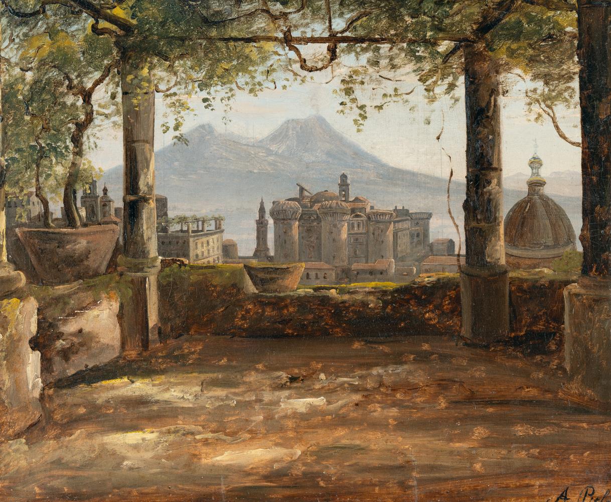 Pergola mit Blick auf das Castel Nuovo und den Vesuv