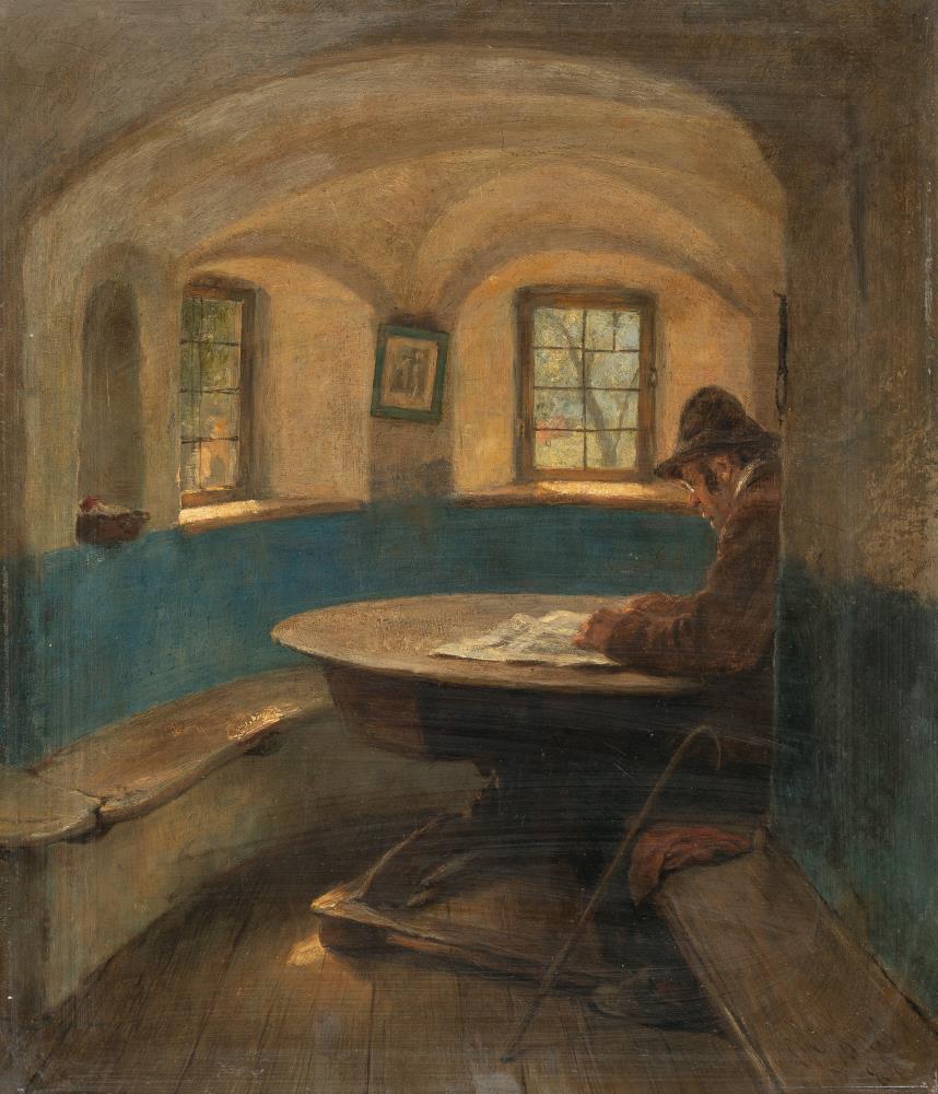 Lesender Mann in einer Turmstube