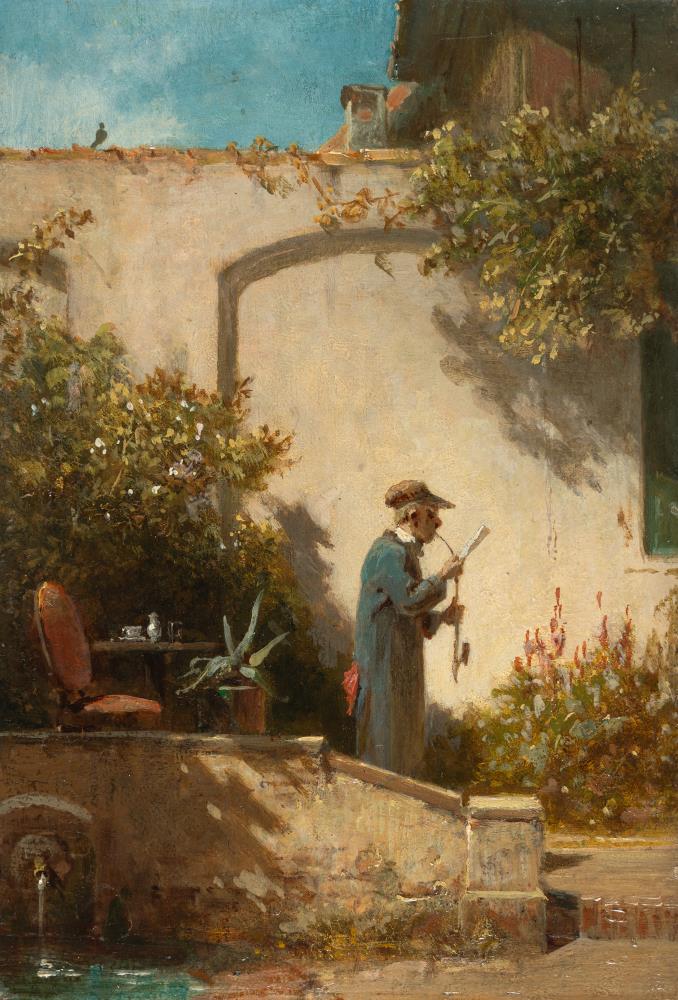 Der Zeitungsleser im Garten