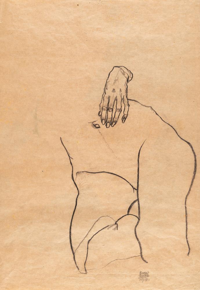 Front: Seated lady in profile facing left, in a blue dress – On the reverse: Female half-nude (hand, abdomen and thigh)