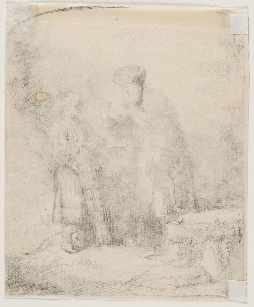 Abraham, mit Isaak sprechend
