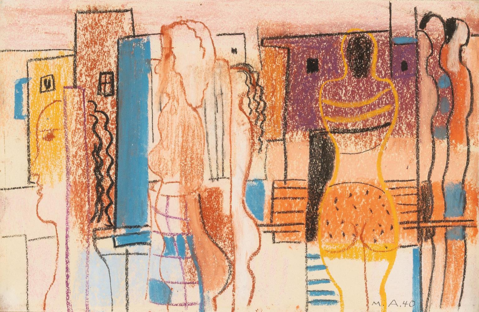 „Badende auf hellrot“