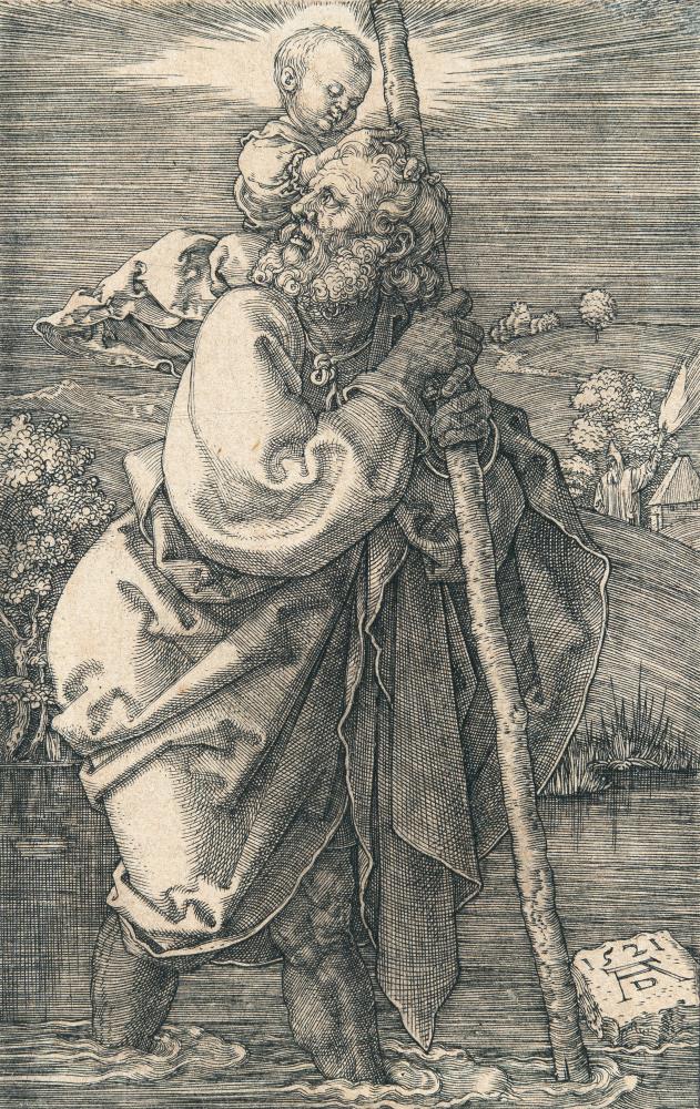 Der heilige Christophorus mit zurückgewandtem Kopf